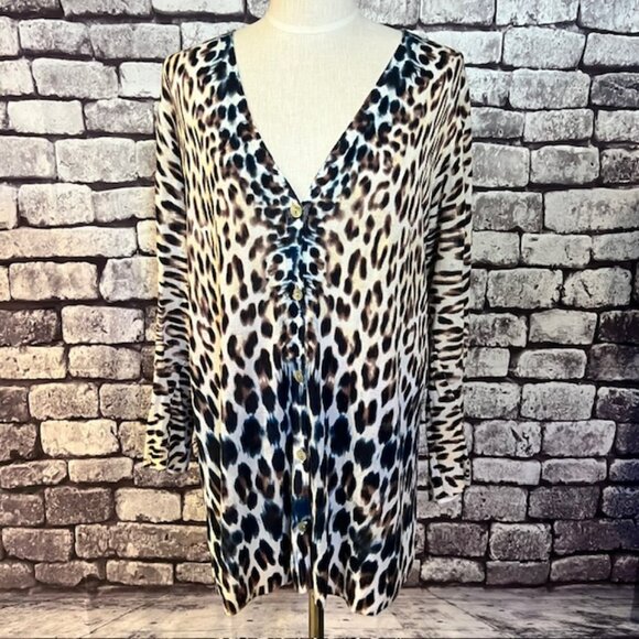 Chico's Animal Print Long Sleeve Button Down Cardigan Sweater Size XL - Picture 1 of 10